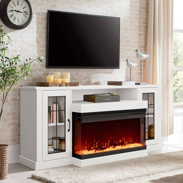 EROMMY Electric Fireplace TV Stand, Living Room Media Storage