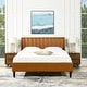 preview thumbnail 5 of 16, Willow Faux Leather Channel Tufted Platform Bed Set Caramel Tan Brown Faux Leather - Queen