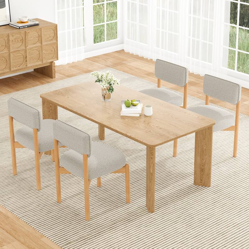 Modern Wooden Blended Linen Dining Chair (Set of 2)