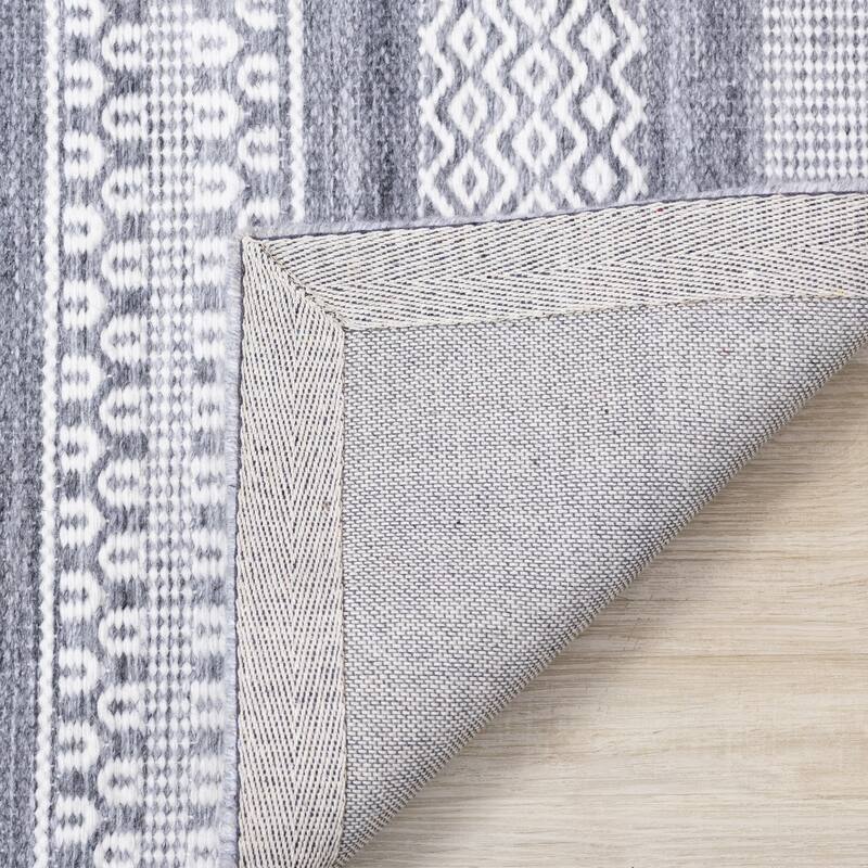 Grey Cream Recycled Striped Area Rug