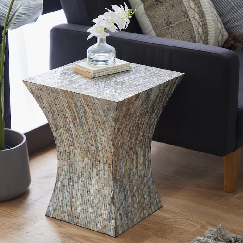Mother of Pearl Shell Handmade Hourglass Shaped Accent Table - Gray - Roche River Decor