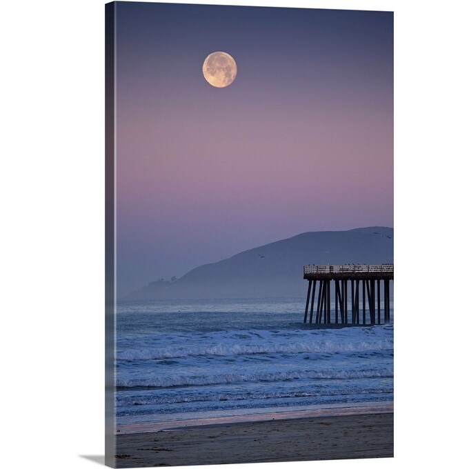 Shop Full Moon Sets Over Pismo Beach At Sunrise On Winter Morning Canvas Wall Art Overstock 16449653