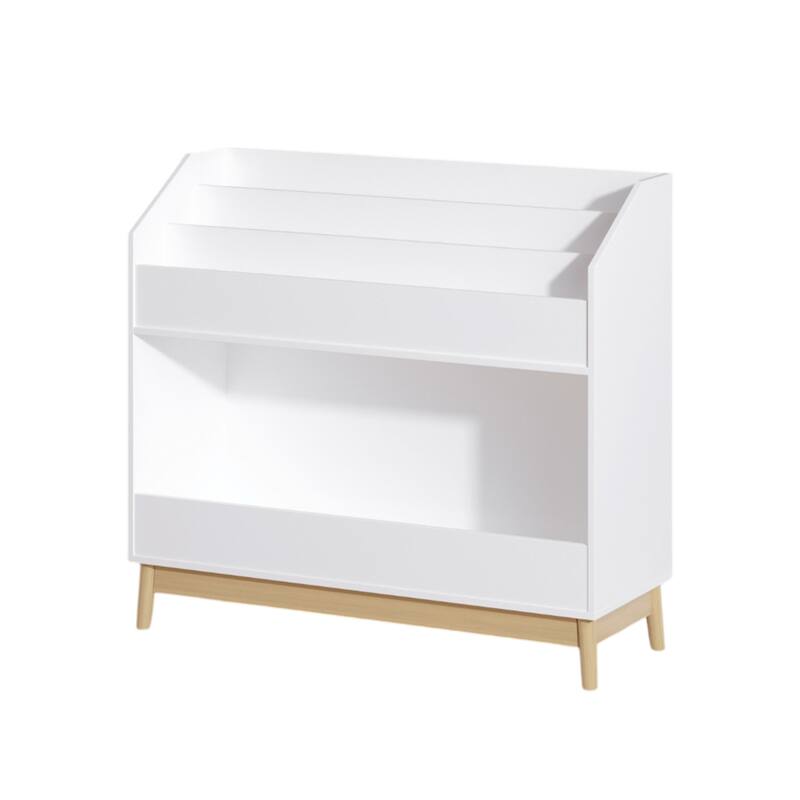 Anmytek White Toddler Book Display Shelf with Storage, Wooden Kids Bookcase Organizer for Bedroom or Playroom