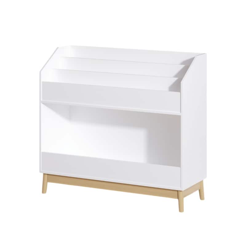 Toddler Book Display Shelf with Storage, Wooden Kids Bookcase Organizer for Bedroom or Playroom, White