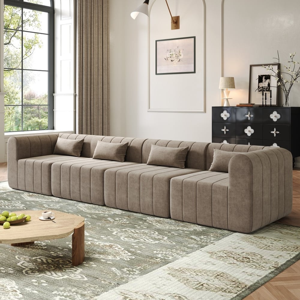 145.5" 4 Pieces Modular Full-Compressed Polyester Upholstered Sectional Sofa