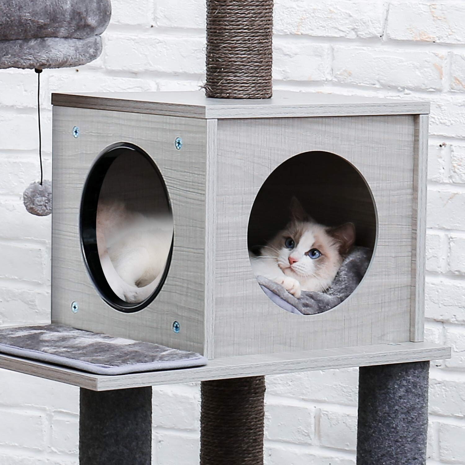 56 Inch Wooden Cat Tree with 2 Super Large Condos Grey