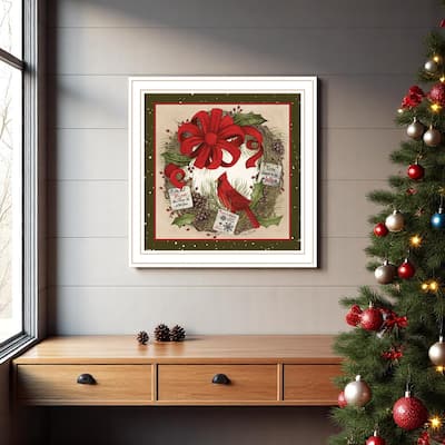 HomeRoots Cardinal Wreath White Framed Wall Art