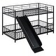 preview thumbnail 10 of 10, Twin over Twin Size Metal Bunk Bed with Slide and Guardrails, Black