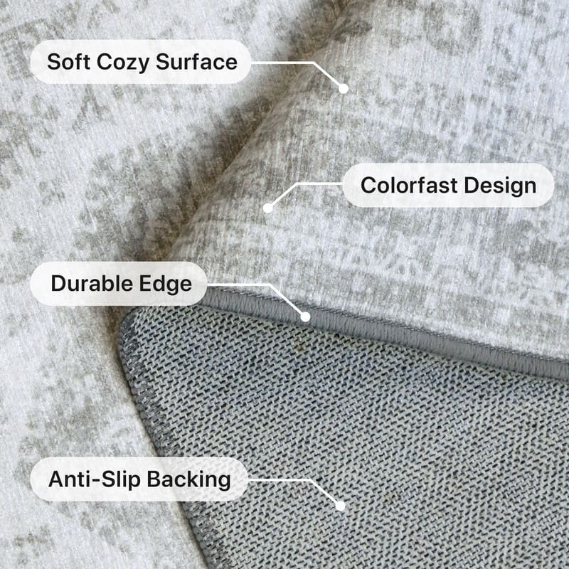 Mcow Floral Faded Low Pile Machine Washable Non-Slip Area Rug