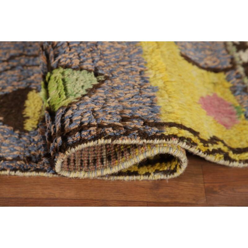 Gray Plush Geometric Moroccan Area Rug Hand-Knotted Wool Carpet - 9'0" x 12'7"