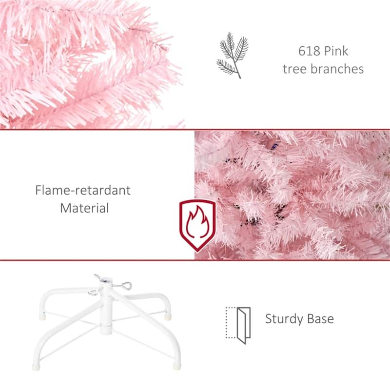 Pink Plastic Steel Slim Pencil Christmas Tree with 618 Tips and Stand - 27" Dia x 72" H