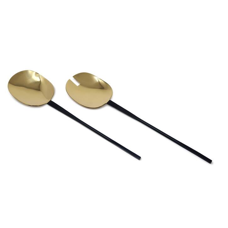 Gold Salad Servers with Black Handles S/2