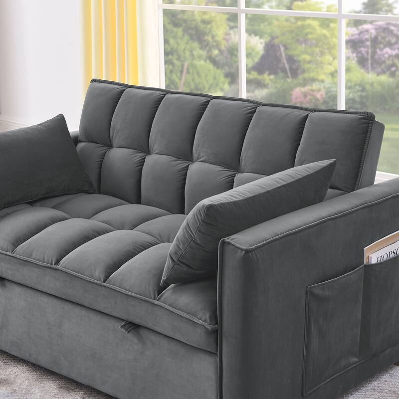 53.94" Velvet 3 in1 Loveseat Pull-Out Sofa Bed withTwo Side Pockets and Adjustable Backrest for Living Room