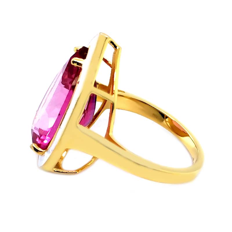 18K Yellow Gold Over Sterling Silver Pink Topaz Gemstone Solitaire Boho Ring