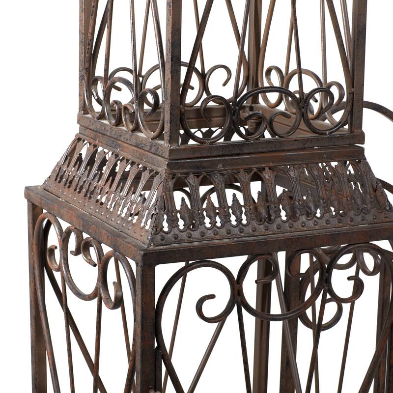 Black Metal Indoor Outdoor Scrollwork Arched Gate Garden Arbor with Pillars and Latch Lock Closure