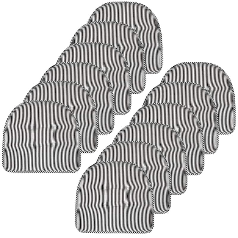 Sweet Home Collection Pinstripe U-Shaped Memory Foam Chair Cushions 17" x 16" - Set of 12 - Charcoal