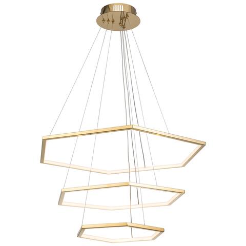 3-Light Gold Finish 3 Tiered Hexagon Stainless Steel Chandelier Pendant Light