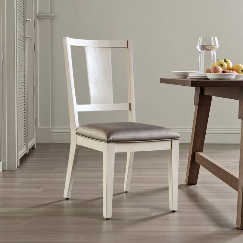 Witzy Side Dining Chair Set of 2, Faceted Panel Back, White Wood, Gray