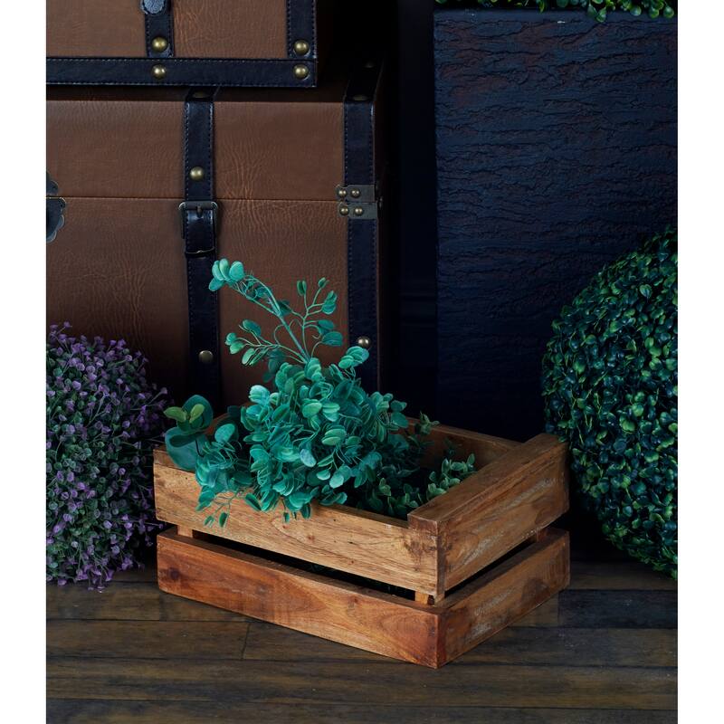 Wood Handmade Storage Basket with Handles - Set of 4 Brown - Roche River Decor - 15"W x 22"L x 9"H