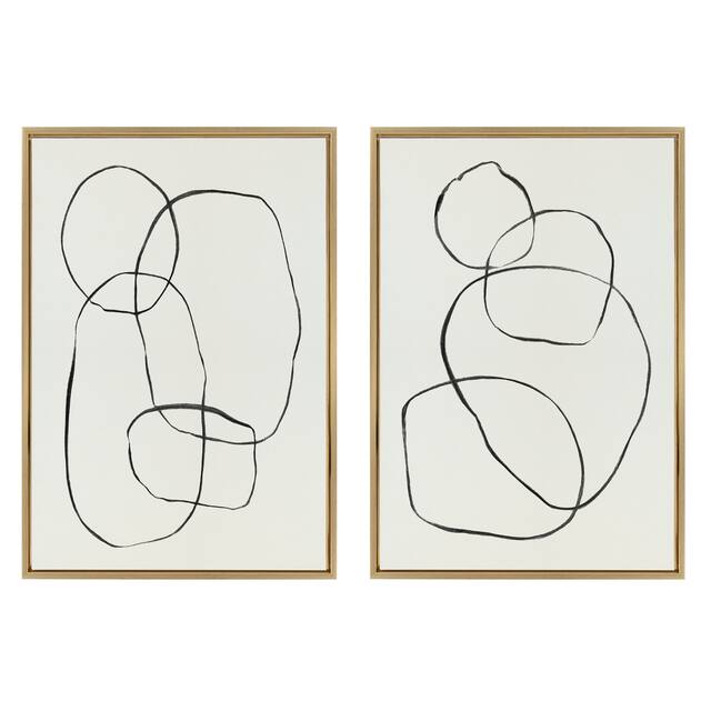Kate and Laurel Sylvie Modern Circles Framed Canvas Set by Teju Reval - 2 Piece 23x33 Gold