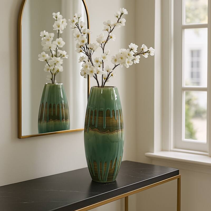 Modern Ceramic and Metal Decorative Vase with Textured Detailing