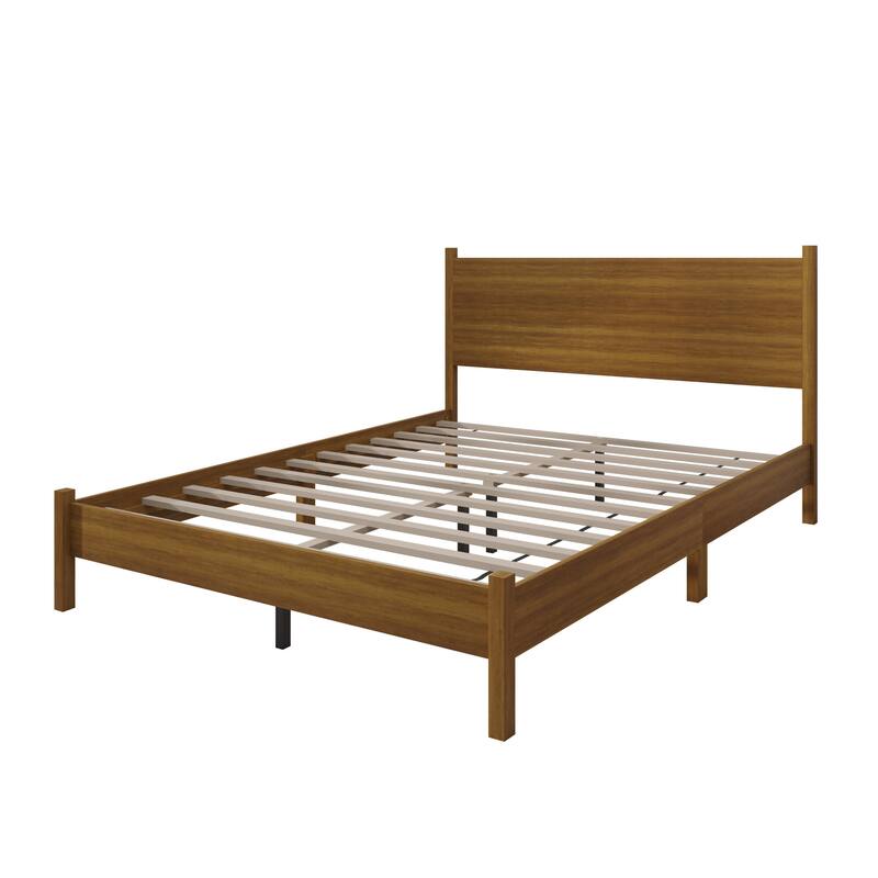 Clayfell Branford Solid Wood Platform Bed Frame with Panel Headboard and Full Slat Support