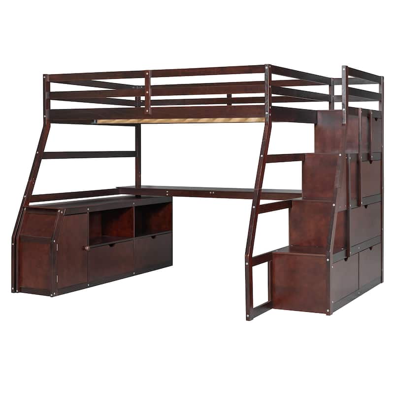 Full Size Loft Bed with 7 Drawers, 2 Shelves & Desk