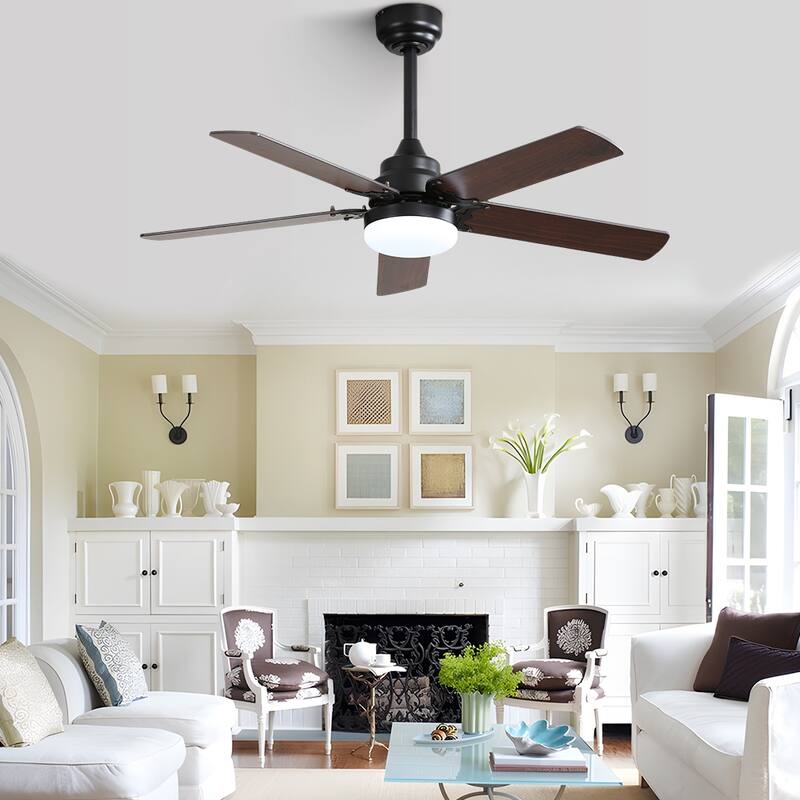 42-inch Flush Mount and Downrod Mount Ceiling Fan with Light and Remote, 5 Plywood Blades - 42 Inch diameter
