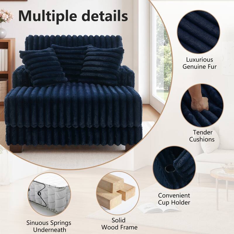 2-Piece Flannel Chaise Lounge Sofa Bed Set with Cup Holder