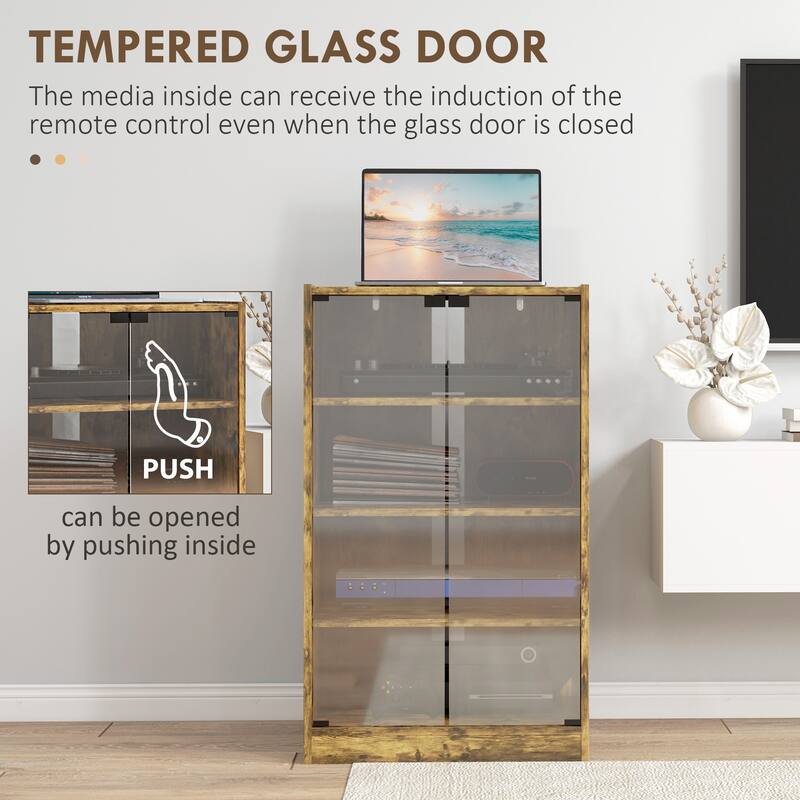 4-Tier Media Cabinet with Adjustable Shelves and Tempered Glass Doors