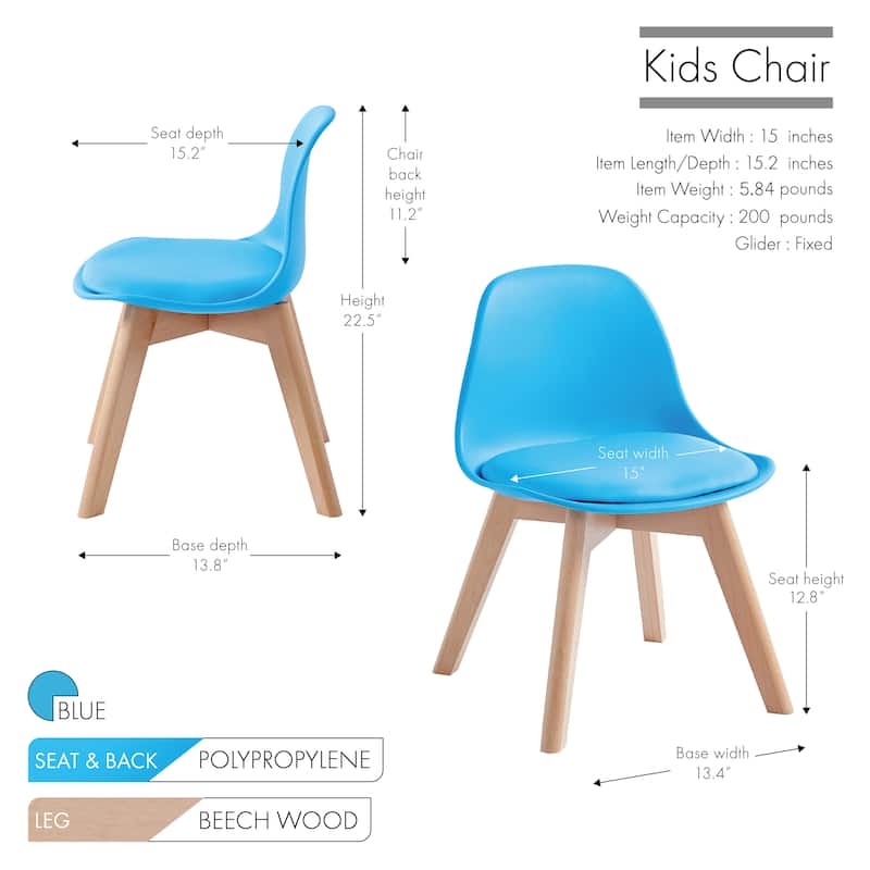 Porthos Home Brynn Kids Chair, Plastic Shell With Seat Cushion, Beech Wood Legs