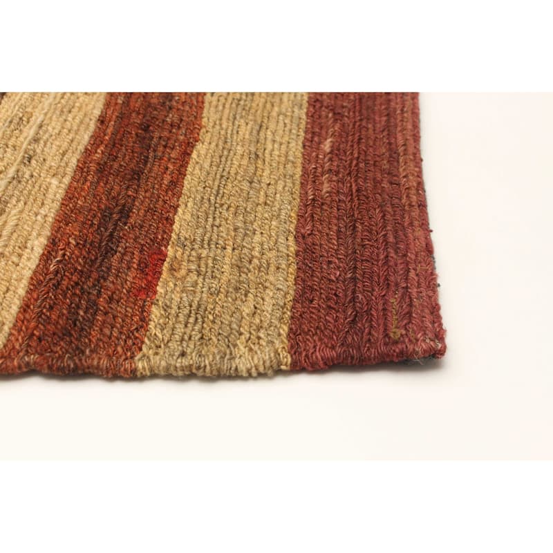 ECARPETGALLERY Flat-Weave Natural Burgundy Wool Tapestry Kilim - 5'5 x 6'11