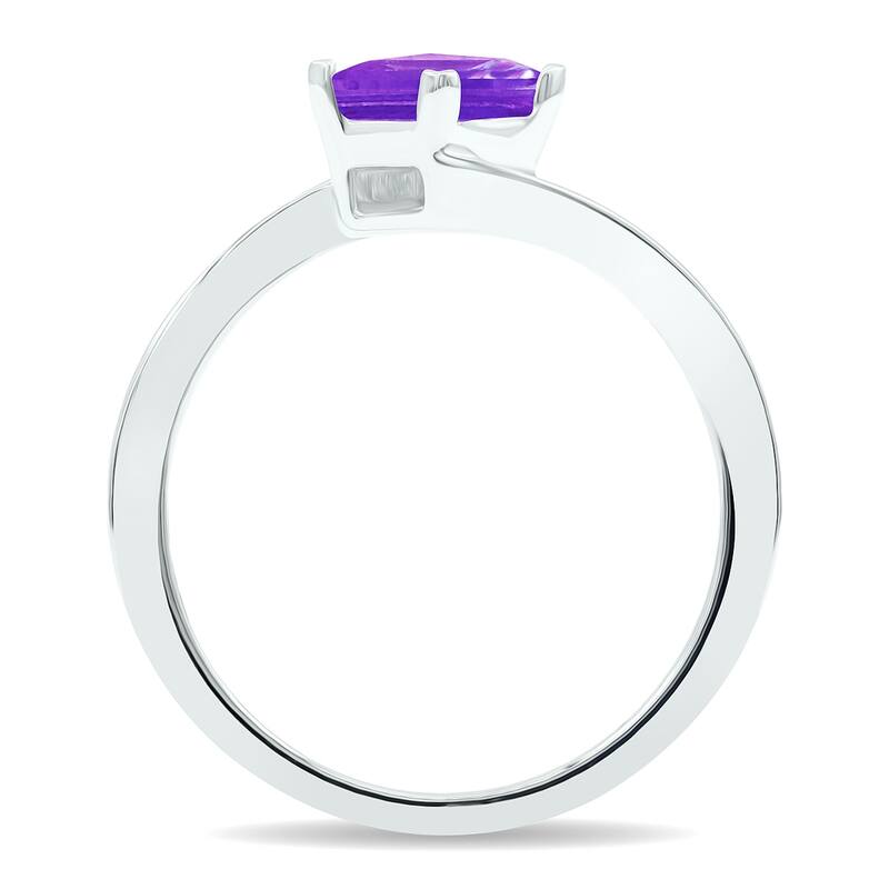 Women's Solitaire Amethyst Wave Ring in 10K White Gold