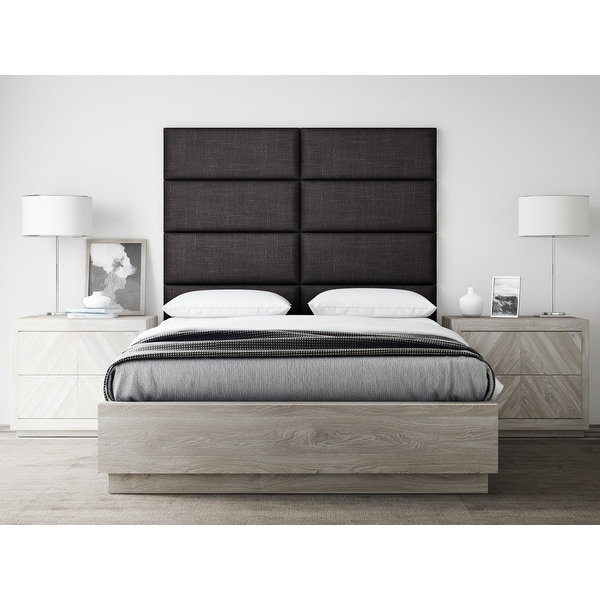 VANT Upholstered Headboards - Accent Wall Panels - Packs Of 4 - Textured Cotton Weave Black Denim - 30" Wide x 11.5" Height.