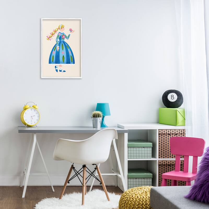 Stupell Blonde Folk Girl & Butterfly Framed Giclee Art Design By Hannah Moren