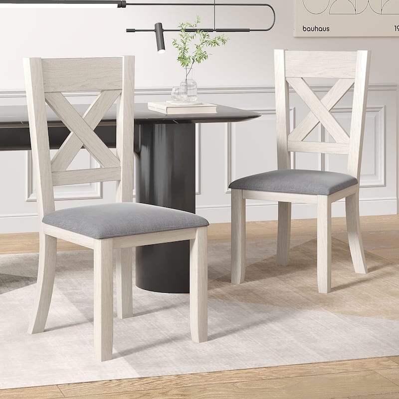 Farmhouse Wooden Dining Room Set, Solid Oak Wood Dining Table and Chairs Set