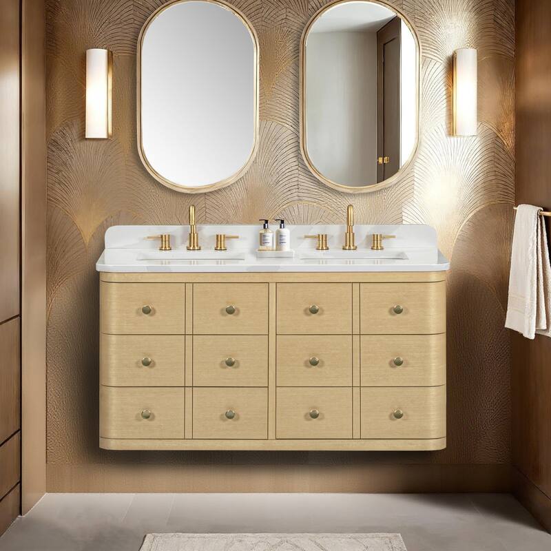 Serena Bathroom Vanity in Light Oak with Calacatta Quartz Top