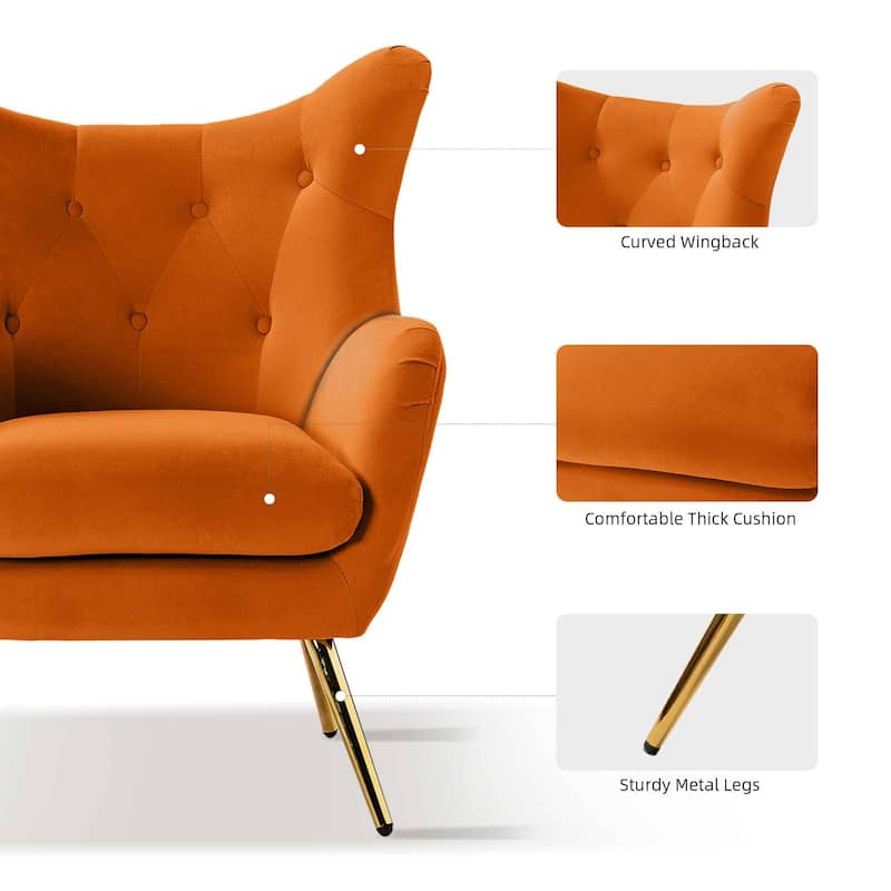 Eusebio Modern Velvet Accent Chair with Tufted Wingback for Living Room Set of 2 by HULALA HOME