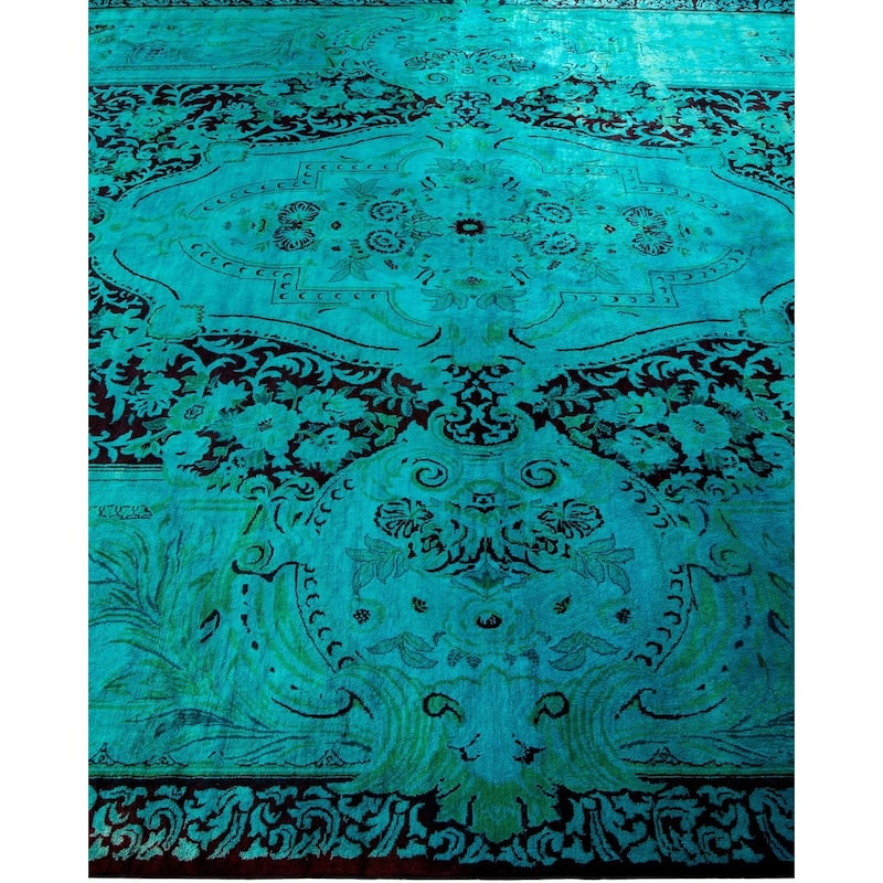 Overton Hand Knotted Wool Vintage Inspired Modern Contemporary Overdyed Blue Area Rug - 8' 1" x 10' 3"