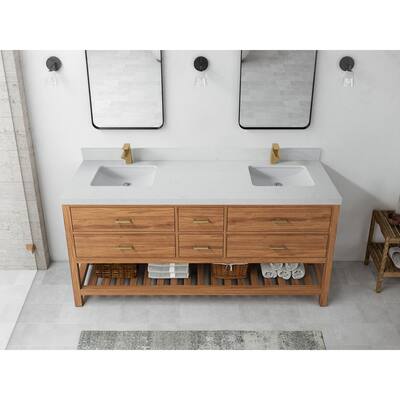 Willow Collections 72 in. W x 22 in. D Parker Solid Teak Double Sink Bathroom Vanity with Countertop