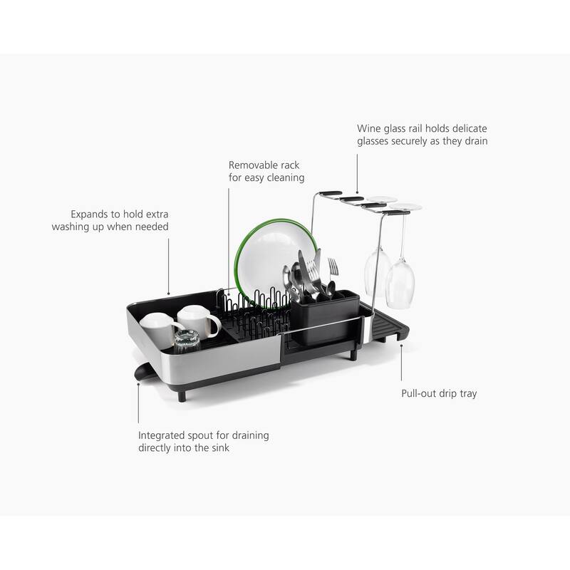 Extend Steel Plus Expandable Dish Rack with Wine Glass Holder