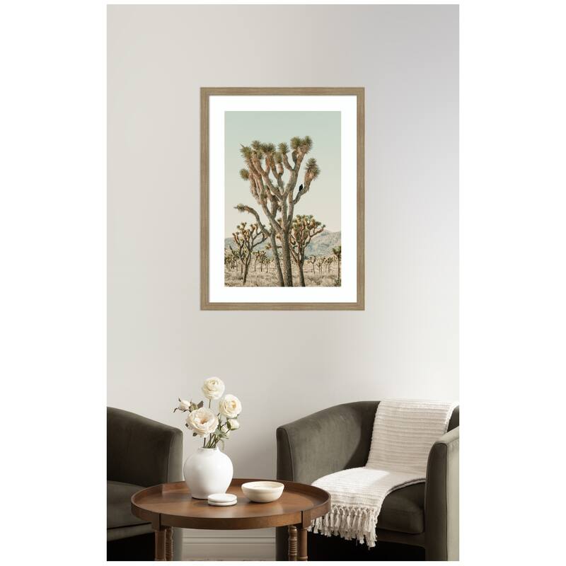 Kate and Laurel Joshua Tree With Crow by Alicia Bock Framed Wall Art Print