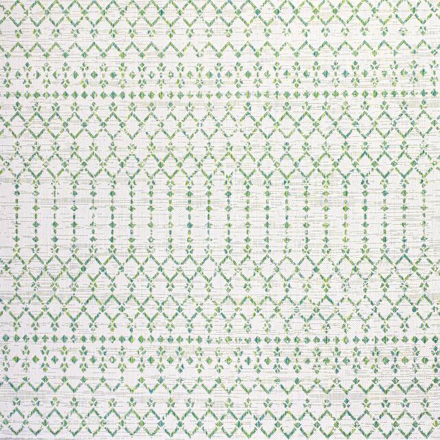 JONATHAN Y Trebol Moroccan Geometric Textured Weave Indoor/Outdoor Area Rug - 5' Square - Green/Ivory