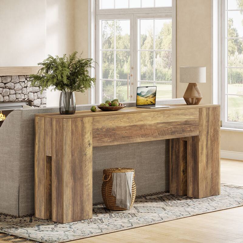 71-Inch Long Console Table for Entryway, Living Room, Rustic Brown - 70.86" L x 13.78" W x 32.3" H