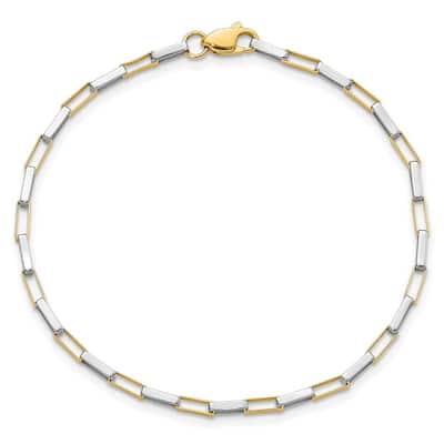 Curata 14k Two tone Gold 7.5" 2.23mm Polished Elongated Box Links Bracelet