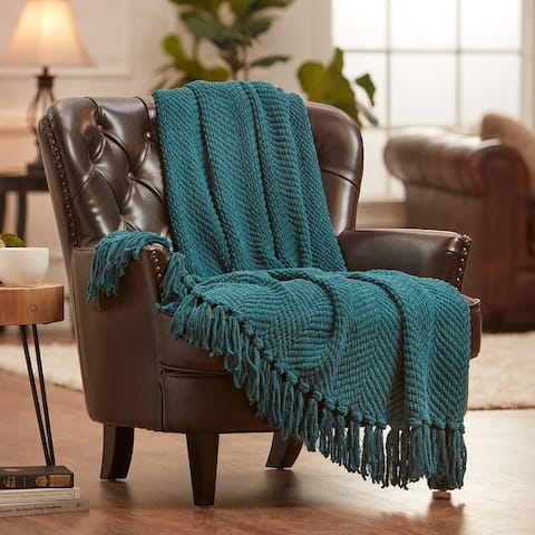 Chanasya Textured Knit Throw Blanket With Tassels