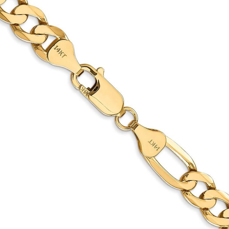 Curata 14k Yellow Gold Solid Polished 7mm Flat Figaro Chain Bracelet Lobster Claw