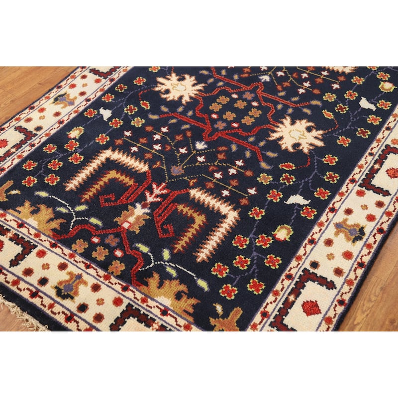 Navy Blue Oushak Oriental Rug Handmade Wool Carpet - 4'0" x 6'0"