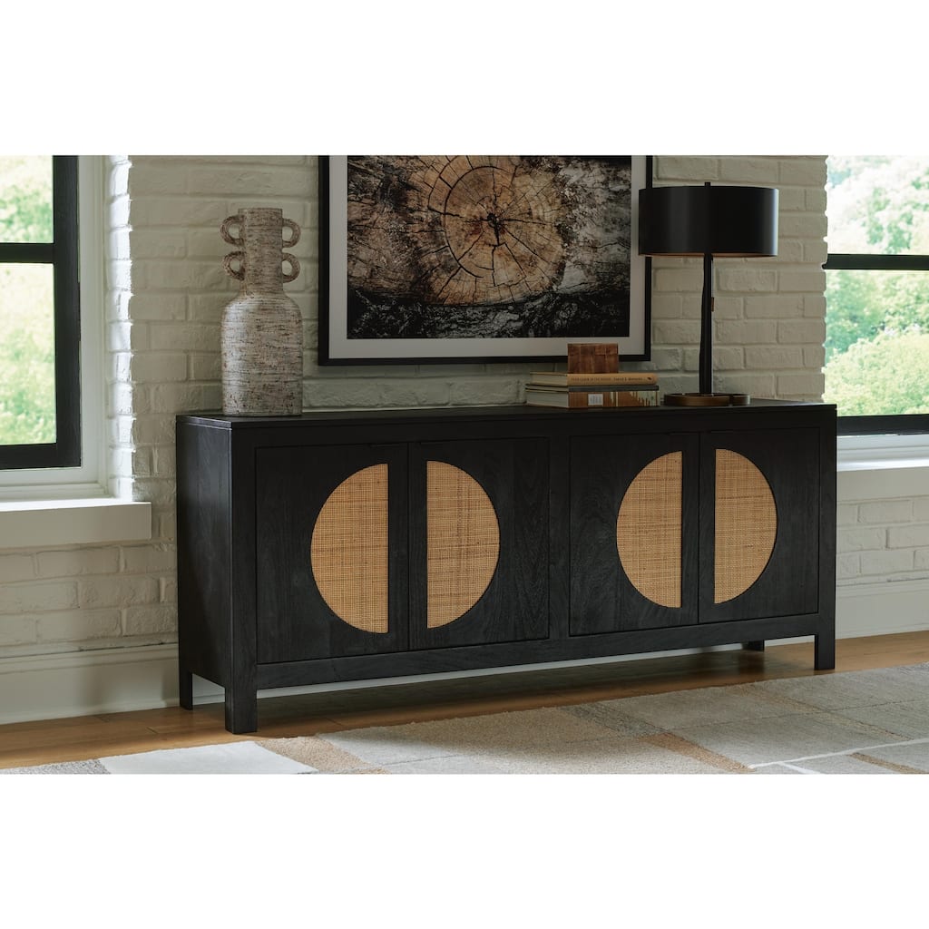 Signature Design by Ashley Cliffiings Black/Natural Accent Cabinet - 70" W x 15.13" D x 29" H