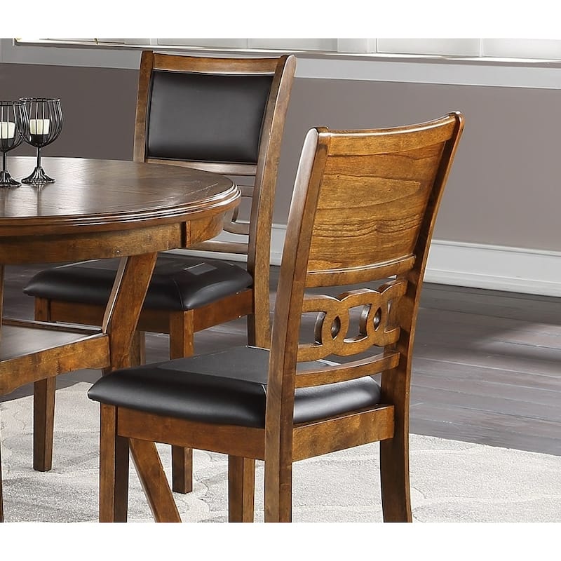 Contemporary Dining 5pc Set Round Table w 4x Side Chairs Walnut Finish Rubberwood Unique Design